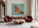 Monarch I Crop by Kellie Day. Shown as extra-large giant wall art in a modern living room. Available as an archival giclee rolled canvas, fine art paper, or poster print. SKU 27861a.