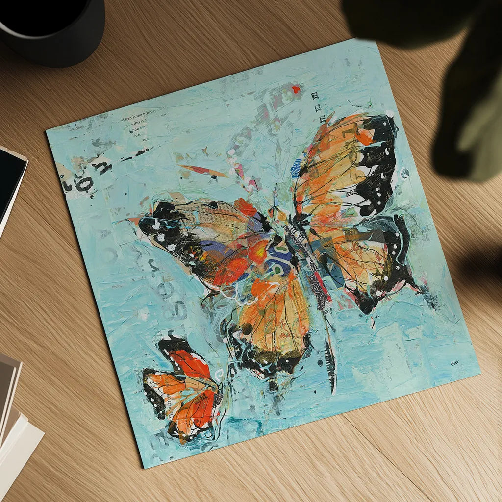 Monarch II Light Blue by Kellie Day. Shown as a detailed flat fine art print, highlighting archival giclee quality. Available as an archival giclee rolled canvas, fine art paper, or poster print. SKU 27919a.