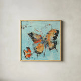 Monarch II Light Blue by Kellie Day. Shown in a natural wood glass frame for a timeless modern aesthetic. Available as an archival giclee rolled canvas, fine art paper, or poster print. SKU 27919a.