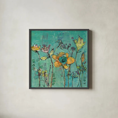 Monkey and Mommy by Kellie Day. Shown in a sleek black glass frame for a contemporary gallery look. Available as an archival giclee rolled canvas, fine art paper, or poster print. SKU 27631a.