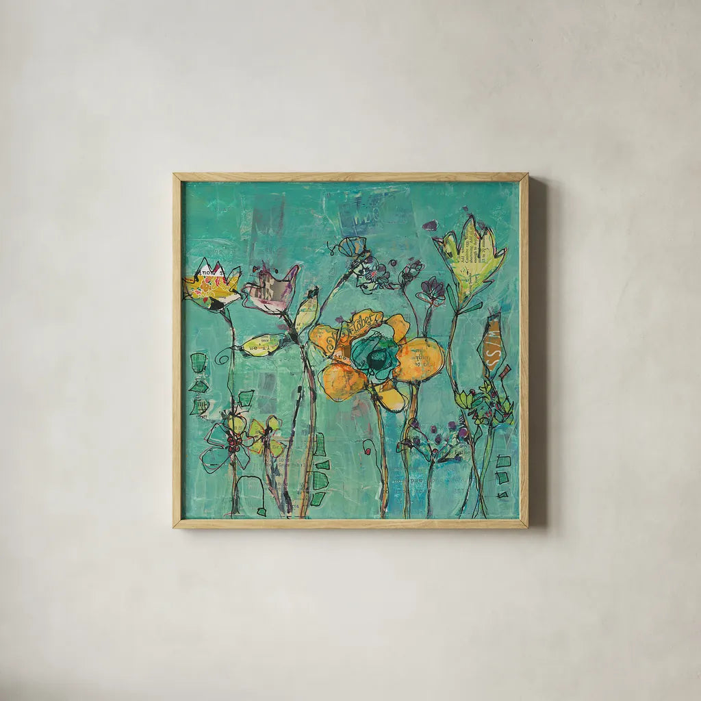 Monkey and Mommy by Kellie Day. Shown in a natural wood glass frame for a timeless modern aesthetic. Available as an archival giclee rolled canvas, fine art paper, or poster print. SKU 27631a.