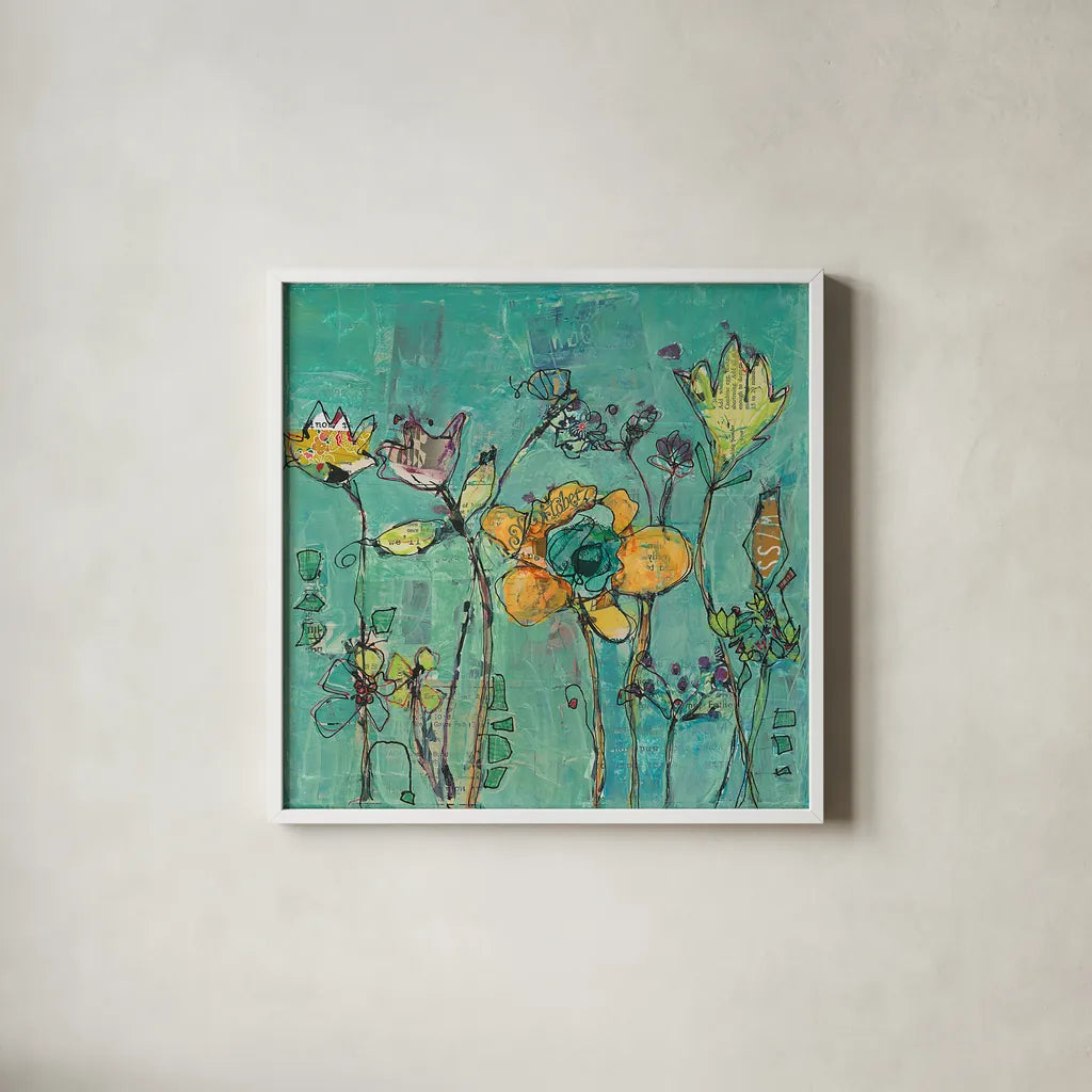 Monkey and Mommy by Kellie Day. Shown in a crisp white glass frame for a clean and minimalist style. Available as an archival giclee rolled canvas, fine art paper, or poster print. SKU 27631a.