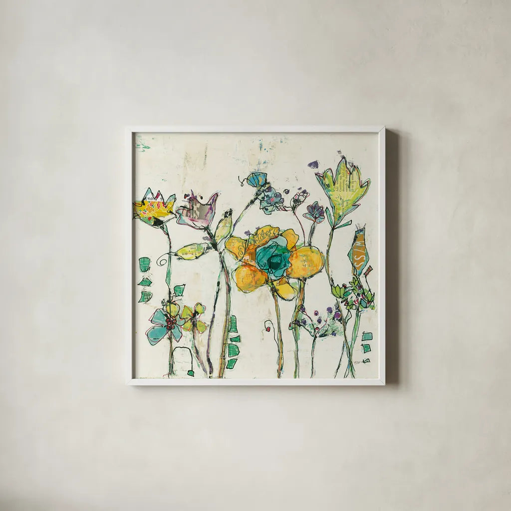 Monkey and Mommy Cream by Kellie Day. Shown in a crisp white glass frame for a clean and minimalist style. Available as an archival giclee rolled canvas, fine art paper, or poster print. SKU 36081a.