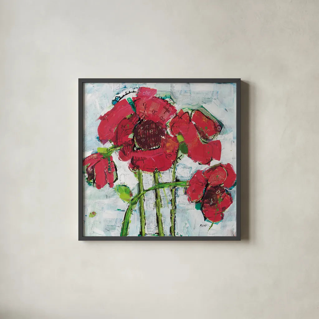 POP Square with Magenta by Kellie Day. Shown in a sleek black glass frame for a contemporary gallery look. Available as an archival giclee rolled canvas, fine art paper, or poster print. SKU 36085a.