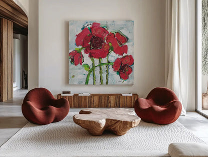 POP Square with Magenta by Kellie Day. Shown as extra-large giant wall art in a modern living room. Available as an archival giclee rolled canvas, fine art paper, or poster print. SKU 36085a.