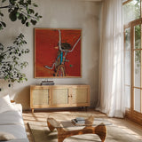 Perky Ts Crop by Kellie Day. Shown in a natural wood frame in a cozy modern living room. Available as an archival giclee rolled canvas, fine art paper, or poster print. SKU 22075a.