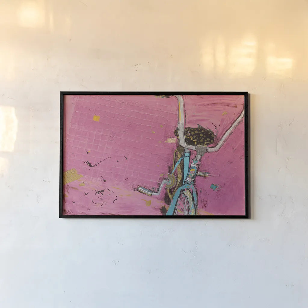 Perky Ts Pink Aqua Crop by Kellie Day. shown as a paper print in a black flame. Available as a archival giclee rolled canvas, fine art paper, or poster print. SKU 36068i.