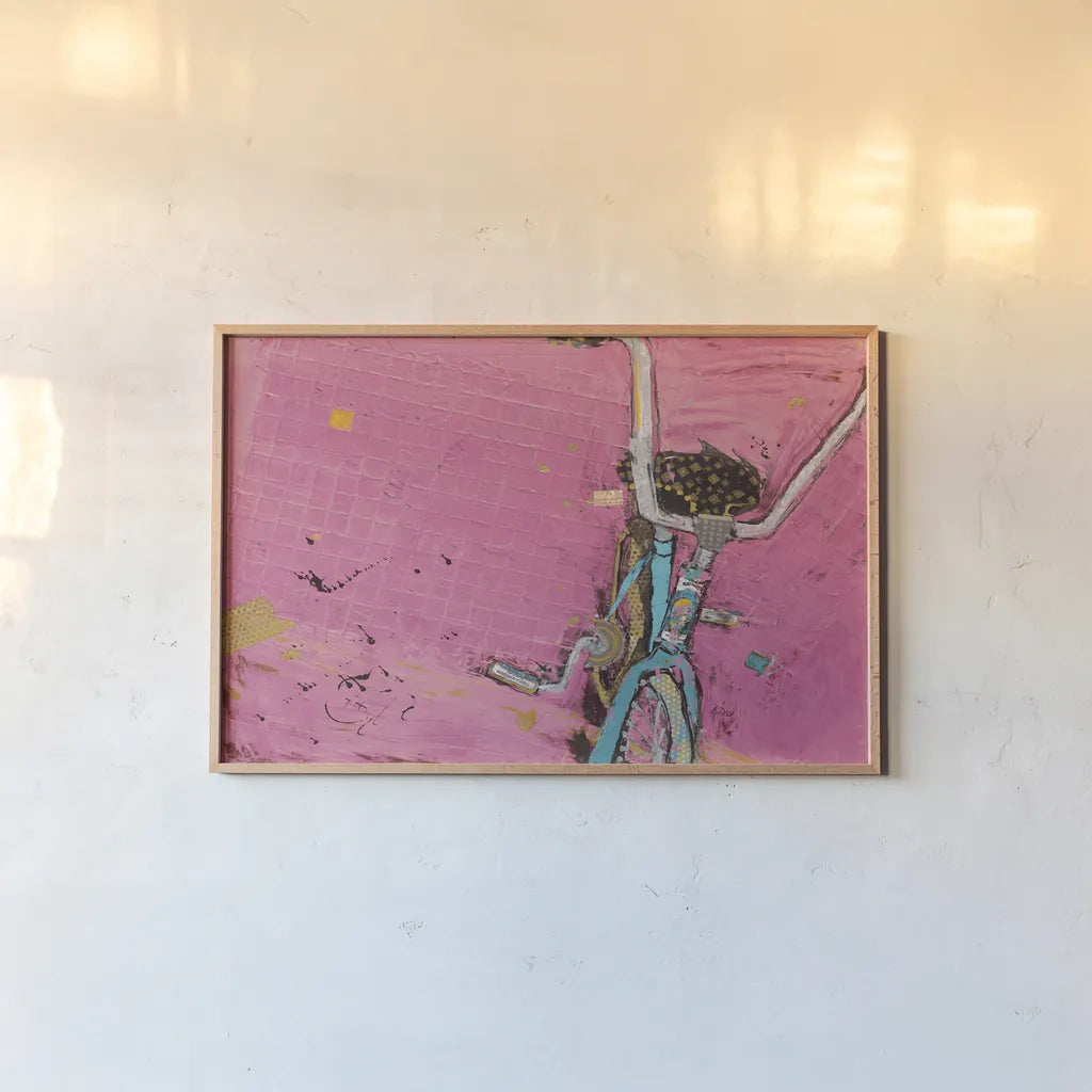 Perky Ts Pink Aqua Crop by Kellie Day. shown as a paper print in a natural frame. Available as a archival giclee rolled canvas, fine art paper, or poster print. SKU 36068i.