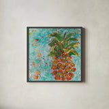 Pineapple by Kellie Day. Shown in a sleek black glass frame for a contemporary gallery look. Available as an archival giclee rolled canvas, fine art paper, or poster print. SKU 37196a.