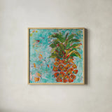 Pineapple by Kellie Day. Shown in a natural wood glass frame for a timeless modern aesthetic. Available as an archival giclee rolled canvas, fine art paper, or poster print. SKU 37196a.