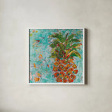 Pineapple by Kellie Day. Shown in a crisp white glass frame for a clean and minimalist style. Available as an archival giclee rolled canvas, fine art paper, or poster print. SKU 37196a.