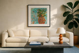 Pineapple by Kellie Day. Displayed in a glass frame with matte in a clean modern living room. Available as an archival giclee rolled canvas, fine art paper, or poster print. SKU 37196a.