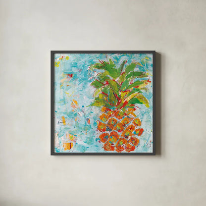Pineapple Bright by Kellie Day. Shown in a sleek black glass frame for a contemporary gallery look. Available as an archival giclee rolled canvas, fine art paper, or poster print. SKU 37670a.