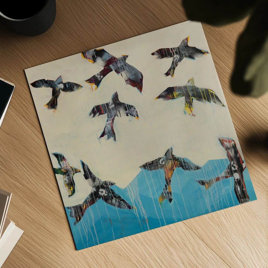 Ravens Rising by Kellie Day. Shown as a detailed flat fine art print, highlighting archival giclee quality. Available as an archival giclee rolled canvas, fine art paper, or poster print. SKU 59934a.