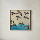 Ravens Rising by Kellie Day. Shown in a natural wood glass frame for a timeless modern aesthetic. Available as an archival giclee rolled canvas, fine art paper, or poster print. SKU 59934a.