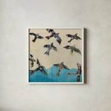 Ravens Rising by Kellie Day. Shown in a crisp white glass frame for a clean and minimalist style. Available as an archival giclee rolled canvas, fine art paper, or poster print. SKU 59934a.