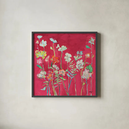 Richness of Flowers by Kellie Day. Shown in a sleek black glass frame for a contemporary gallery look. Available as an archival giclee rolled canvas, fine art paper, or poster print. SKU 68652a.