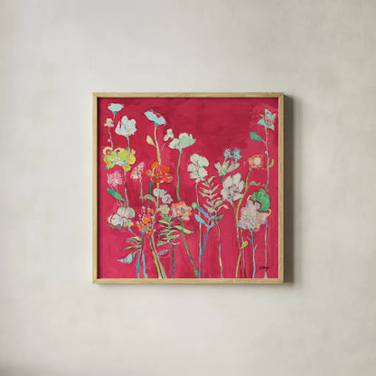 Richness of Flowers by Kellie Day. Shown in a natural wood glass frame for a timeless modern aesthetic. Available as an archival giclee rolled canvas, fine art paper, or poster print. SKU 68652a.