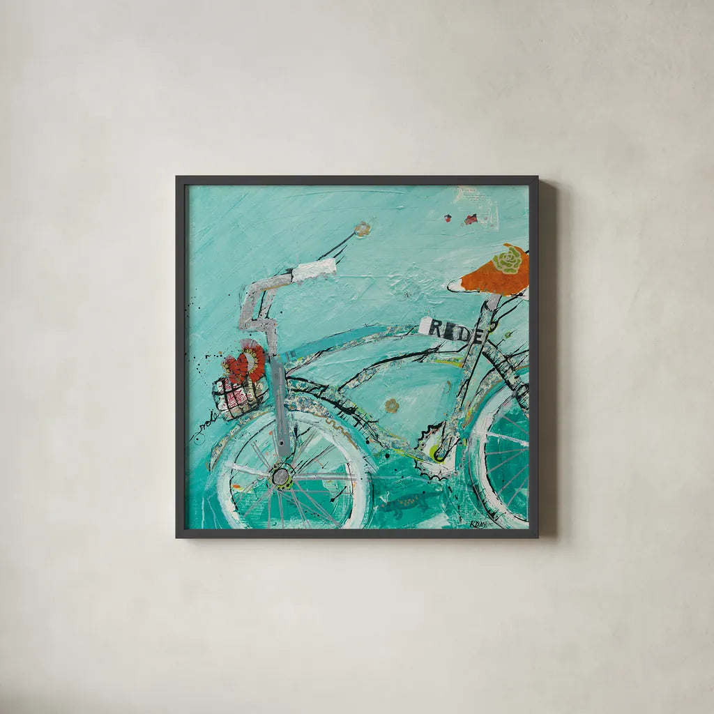 Ride by Kellie Day. Shown in a sleek black glass frame for a contemporary gallery look. Available as an archival giclee rolled canvas, fine art paper, or poster print. SKU 18037a.