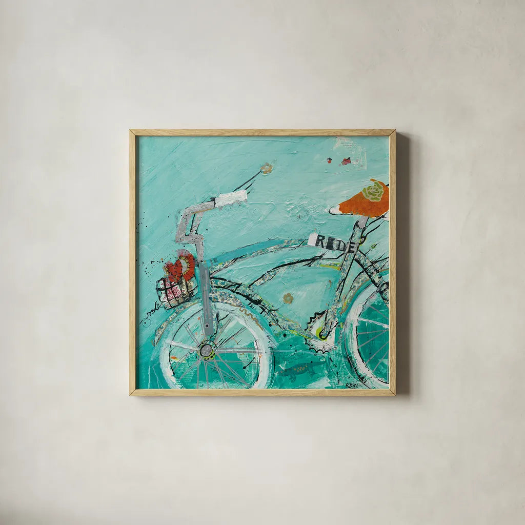 Ride by Kellie Day. Shown in a natural wood glass frame for a timeless modern aesthetic. Available as an archival giclee rolled canvas, fine art paper, or poster print. SKU 18037a.