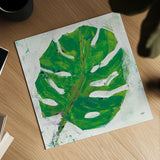 Single Leaf Play on White by Kellie Day. Shown as a detailed flat fine art print, highlighting archival giclee quality. Available as an archival giclee rolled canvas, fine art paper, or poster print. SKU 28279a.