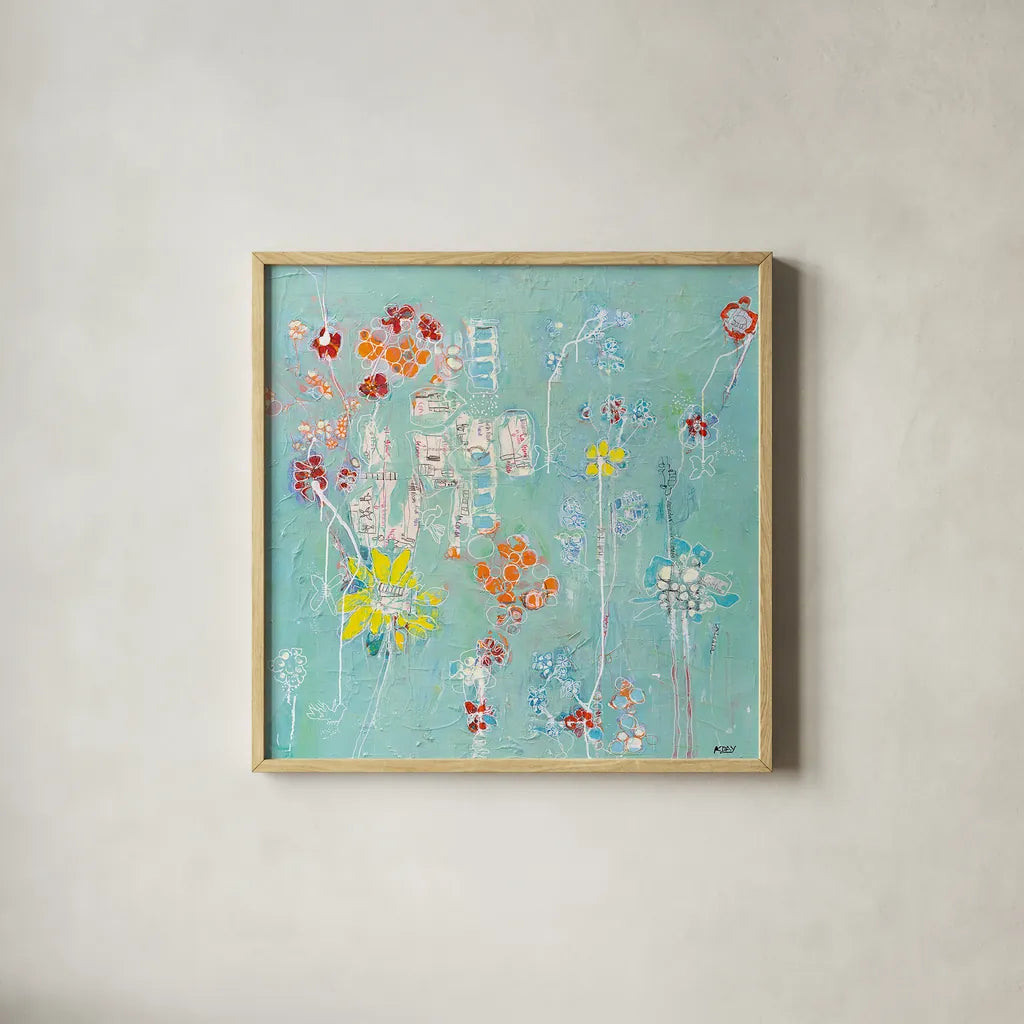 Spanish Homework by Kellie Day. Shown in a natural wood glass frame for a timeless modern aesthetic. Available as an archival giclee rolled canvas, fine art paper, or poster print. SKU 27202a.