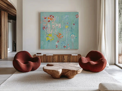 Spanish Homework by Kellie Day. Shown as extra-large giant wall art in a modern living room. Available as an archival giclee rolled canvas, fine art paper, or poster print. SKU 27202a.