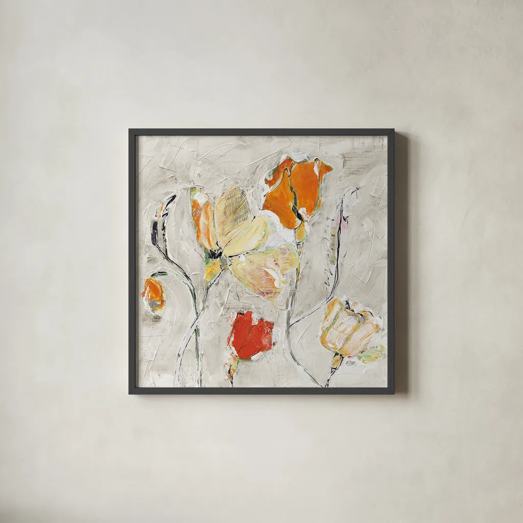 The Sanctuary II Warm by Kellie Day. Shown in a sleek black glass frame for a contemporary gallery look. Available as an archival giclee rolled canvas, fine art paper, or poster print. SKU 23693a.