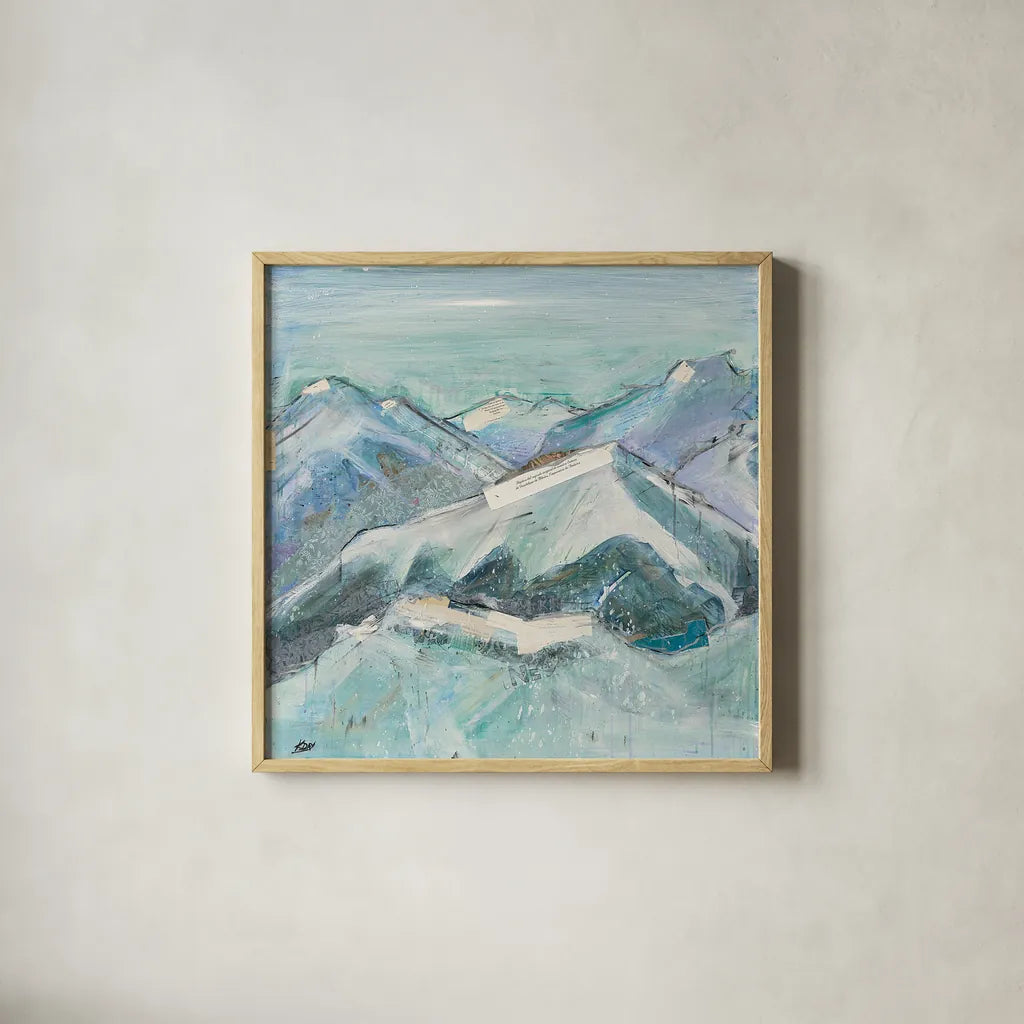 The Sun Never Says I by Kellie Day. Shown in a natural wood glass frame for a timeless modern aesthetic. Available as an archival giclee rolled canvas, fine art paper, or poster print. SKU 22076a.