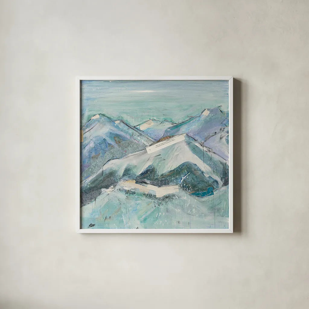 The Sun Never Says I by Kellie Day. Shown in a crisp white glass frame for a clean and minimalist style. Available as an archival giclee rolled canvas, fine art paper, or poster print. SKU 22076a.