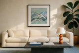 The Sun Never Says I by Kellie Day. Displayed in a glass frame with matte in a clean modern living room. Available as an archival giclee rolled canvas, fine art paper, or poster print. SKU 22076a.