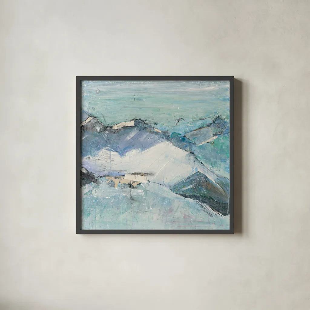 The Sun Never Says II by Kellie Day. Shown in a sleek black glass frame for a contemporary gallery look. Available as an archival giclee rolled canvas, fine art paper, or poster print. SKU 22077a.