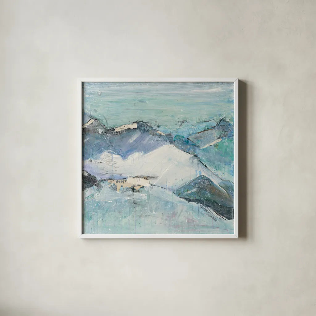 The Sun Never Says II by Kellie Day. Shown in a crisp white glass frame for a clean and minimalist style. Available as an archival giclee rolled canvas, fine art paper, or poster print. SKU 22077a.