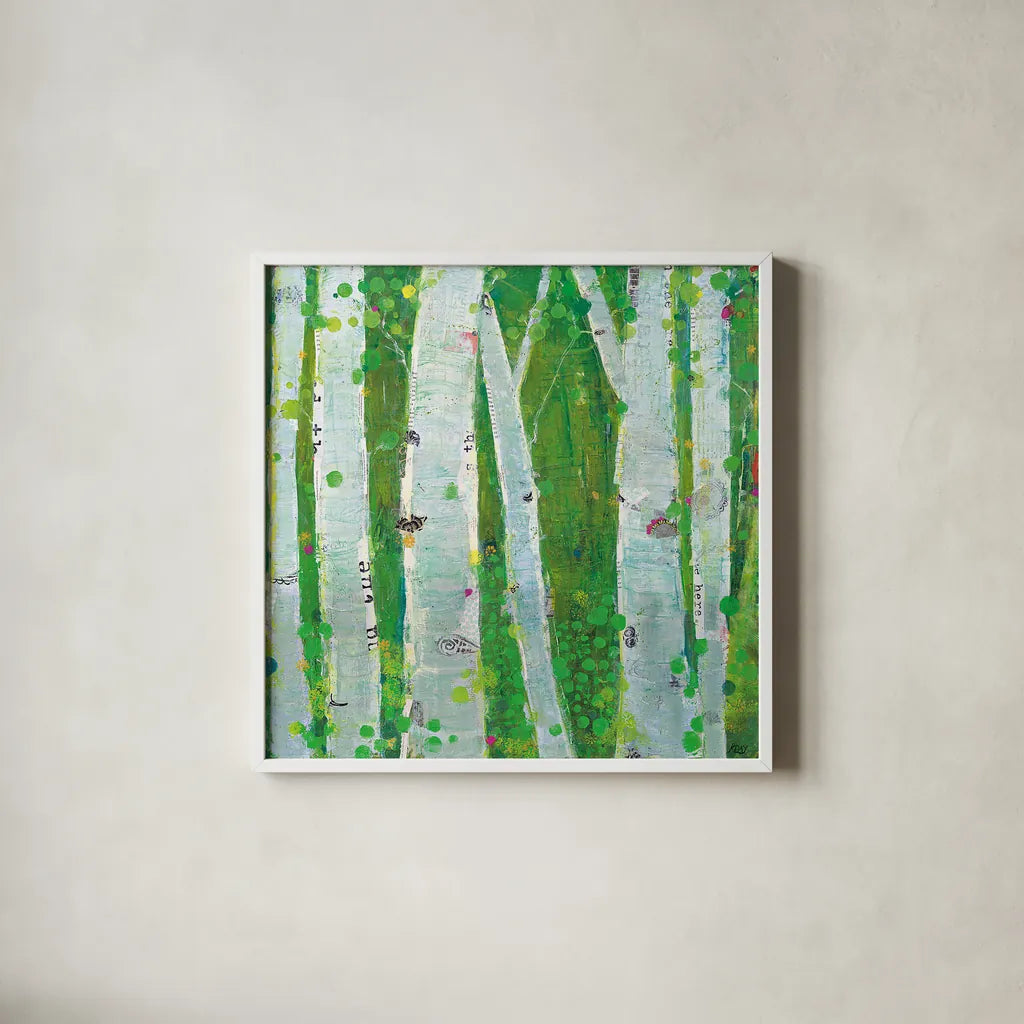 This Wild Playground by Kellie Day. Shown in a crisp white glass frame for a clean and minimalist style. Available as an archival giclee rolled canvas, fine art paper, or poster print. SKU 24950a.