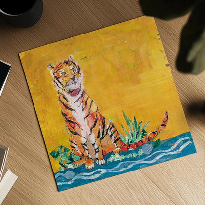 Tiger by Kellie Day. Shown as a detailed flat fine art print, highlighting archival giclee quality. Available as an archival giclee rolled canvas, fine art paper, or poster print. SKU 71525a.