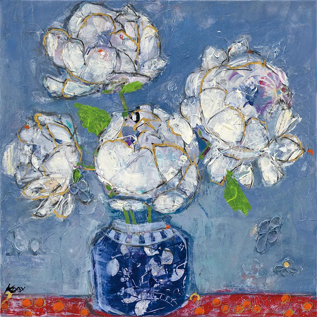 Vase of Peonies by Kellie Day. SKU 23383a. Archival Giclee Fine art print for wall decor.