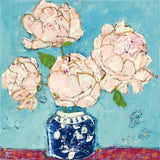 Vase of Peonies Aqua Coral by Kellie Day. SKU 51757a. Archival Giclee Fine art print for wall decor.