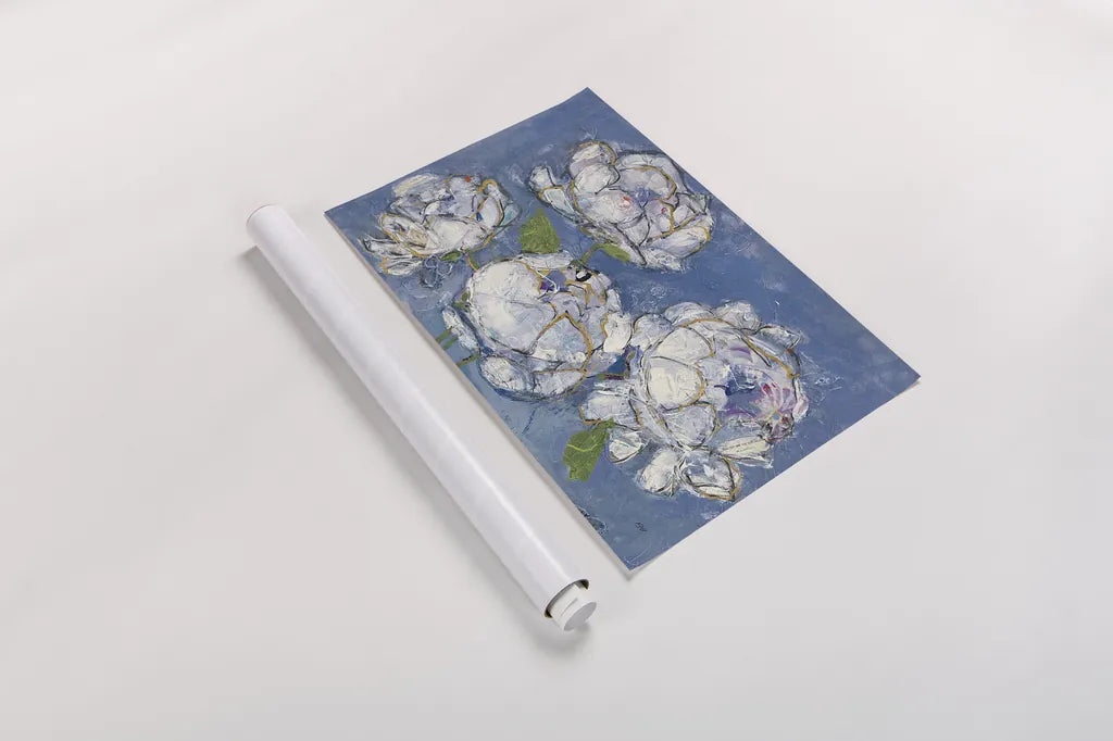 Vase of Peonies Crop by Kellie Day. shown as a rolled paper print. Available as archival giclee rolled canvas, fine art paper, or poster print. SKU 23383i.