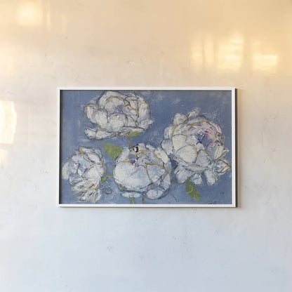 Vase of Peonies Crop by Kellie Day. shown as a paper print in a white frame. Available as a archival giclee rolled canvas, fine art paper, or poster print. SKU 23383i.