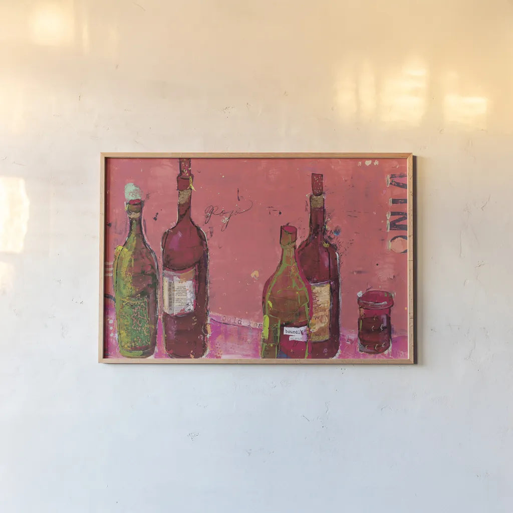 Vino Coral by Kellie Day. shown as a paper print in a natural frame. Available as a archival giclee rolled canvas, fine art paper, or poster print. SKU 36071i.