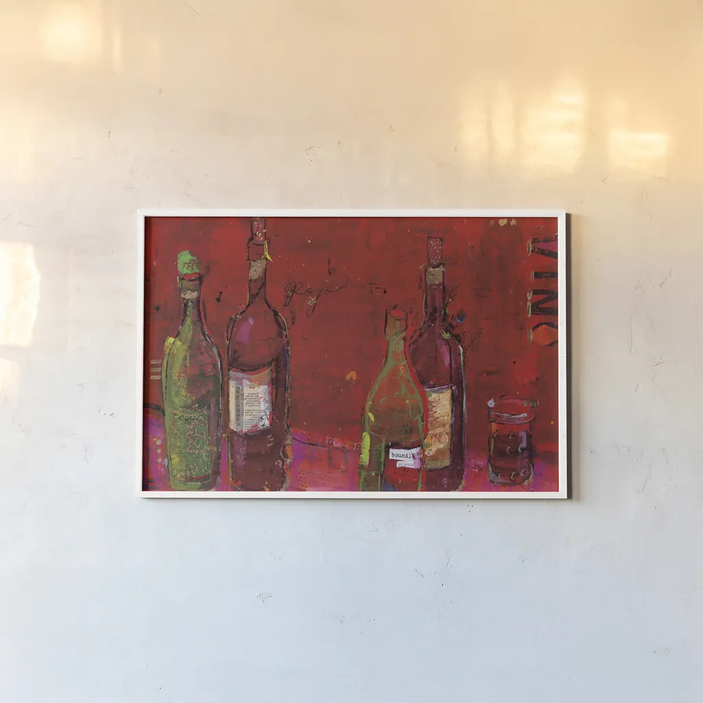 Vino Rojo by Kellie Day. shown as a paper print in a white frame. Available as a archival giclee rolled canvas, fine art paper, or poster print. SKU 22078i.