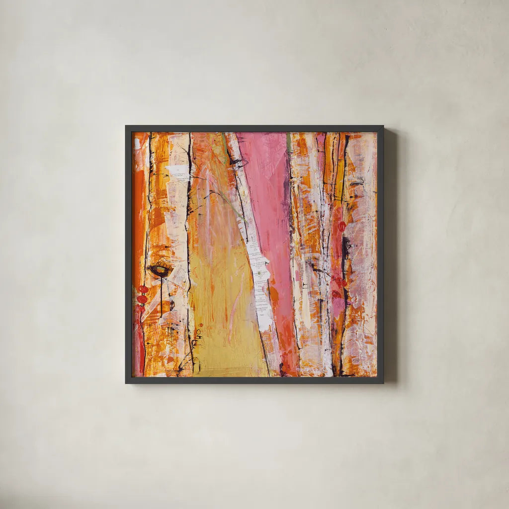 Where the Sun Sleeps I Light by Kellie Day. Shown in a sleek black glass frame for a contemporary gallery look. Available as an archival giclee rolled canvas, fine art paper, or poster print. SKU 36060a.