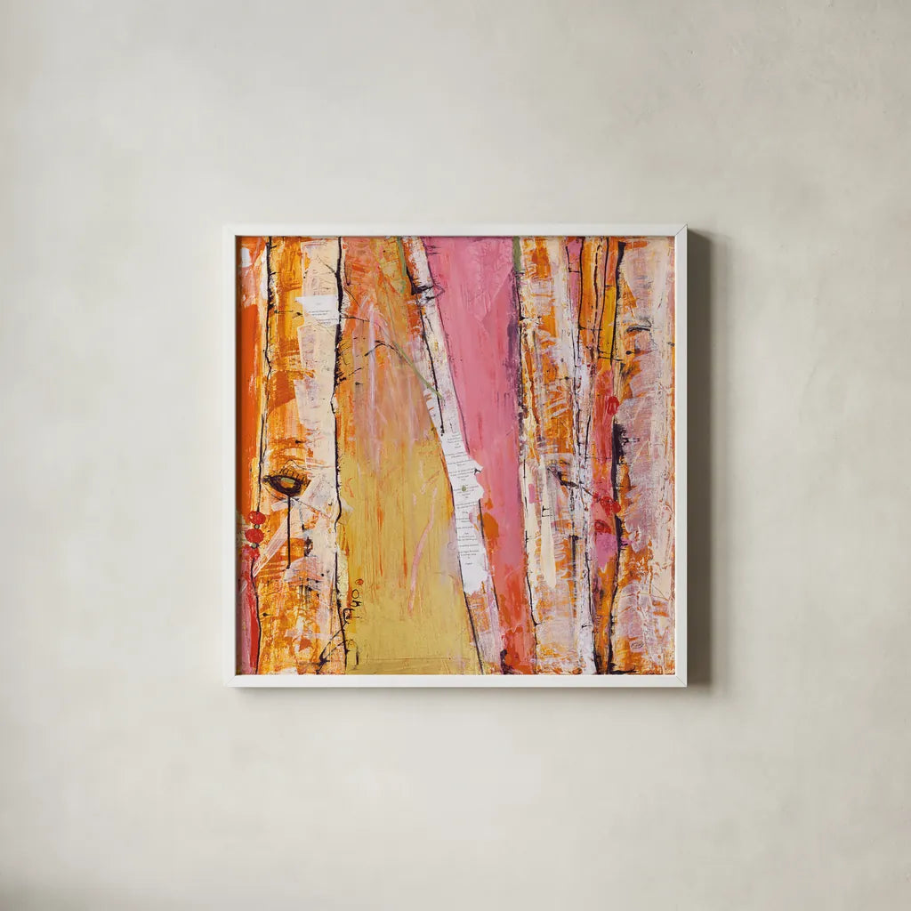 Where the Sun Sleeps I Light by Kellie Day. Shown in a crisp white glass frame for a clean and minimalist style. Available as an archival giclee rolled canvas, fine art paper, or poster print. SKU 36060a.