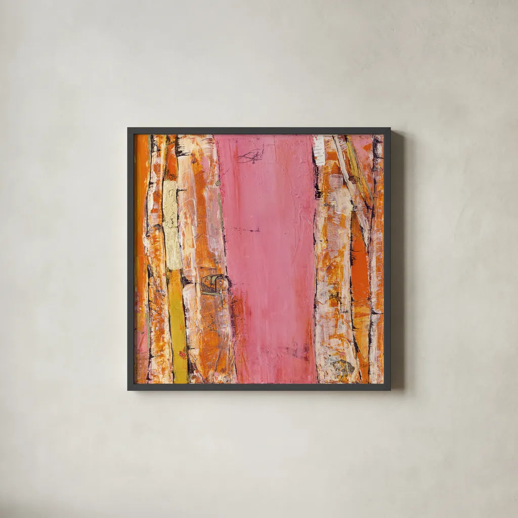 Where the Sun Sleeps II Light by Kellie Day. Shown in a sleek black glass frame for a contemporary gallery look. Available as an archival giclee rolled canvas, fine art paper, or poster print. SKU 36061a.