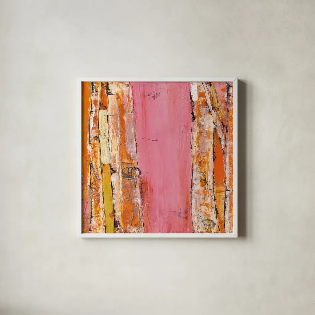 Where the Sun Sleeps II Light by Kellie Day. Shown in a crisp white glass frame for a clean and minimalist style. Available as an archival giclee rolled canvas, fine art paper, or poster print. SKU 36061a.