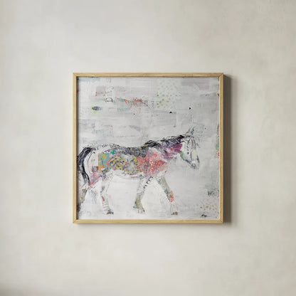 Wild Pinto by Kellie Day. Shown in a natural wood glass frame for a timeless modern aesthetic. Available as an archival giclee rolled canvas, fine art paper, or poster print. SKU 29089a.