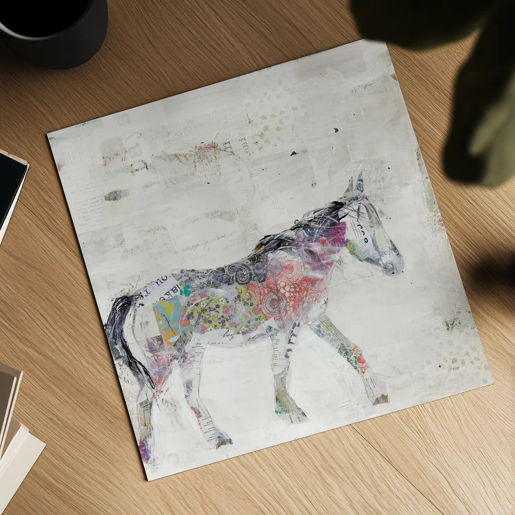 Wild Pinto Warm Grey by Kellie Day. Shown as a detailed flat fine art print, highlighting archival giclee quality. Available as an archival giclee rolled canvas, fine art paper, or poster print. SKU 36049a.