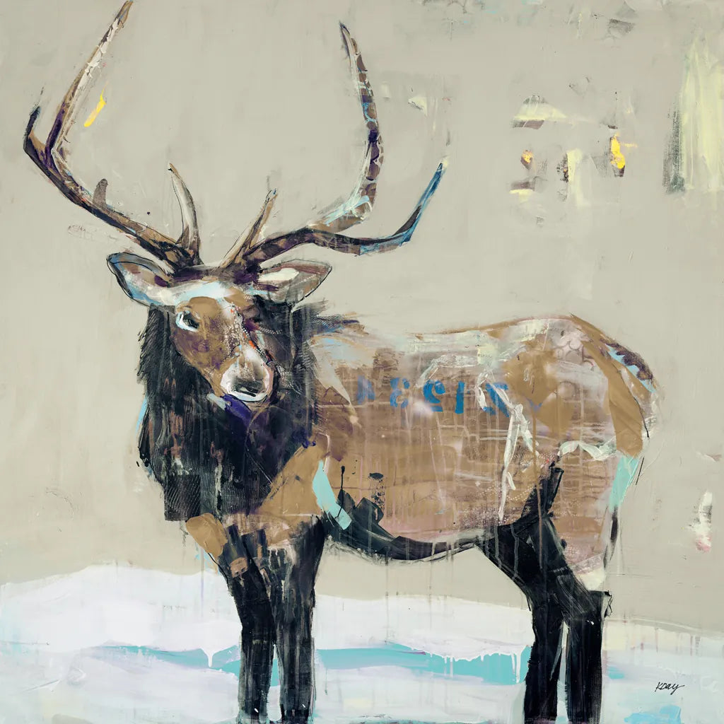 Winter Elk Neutral by Kellie Day. SKU 63417a. Archival Giclee Fine art print for wall decor.