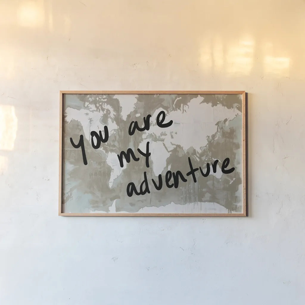 Adventure World by Kent Youngstrom. shown as a paper print in a natural frame. Available as a archival giclee rolled canvas, fine art paper, or poster print. SKU 82618i.