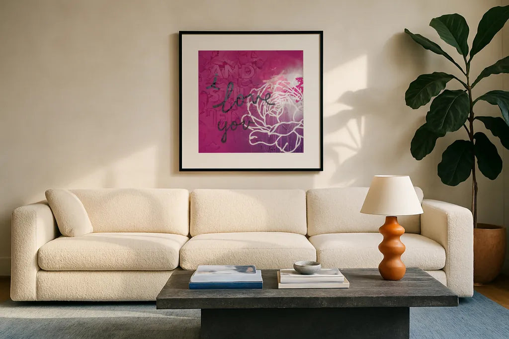 And Still I Fly Sq by Kent Youngstrom. Displayed in a glass frame with matte in a clean modern living room. Available as an archival giclee rolled canvas, fine art paper, or poster print. SKU 80637a.